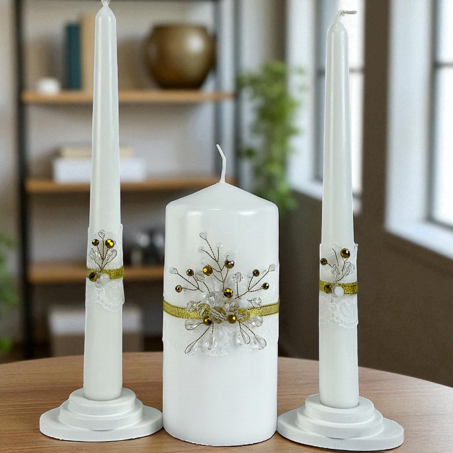 Magik Life Unity Candle Set for Wedding Ceremony – Elegant & Meaningful-Diamond | Gold