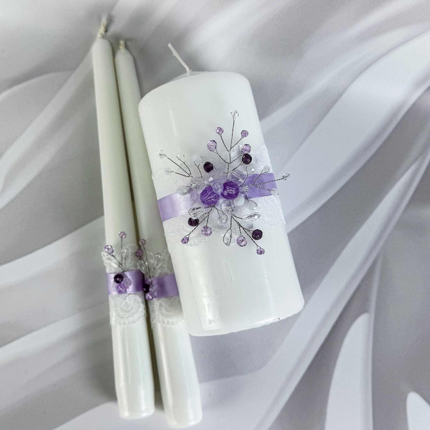 Magik Life Unity Candle Set purple diamond design 3-piece wedding ceremony candles with eco-friendly wax