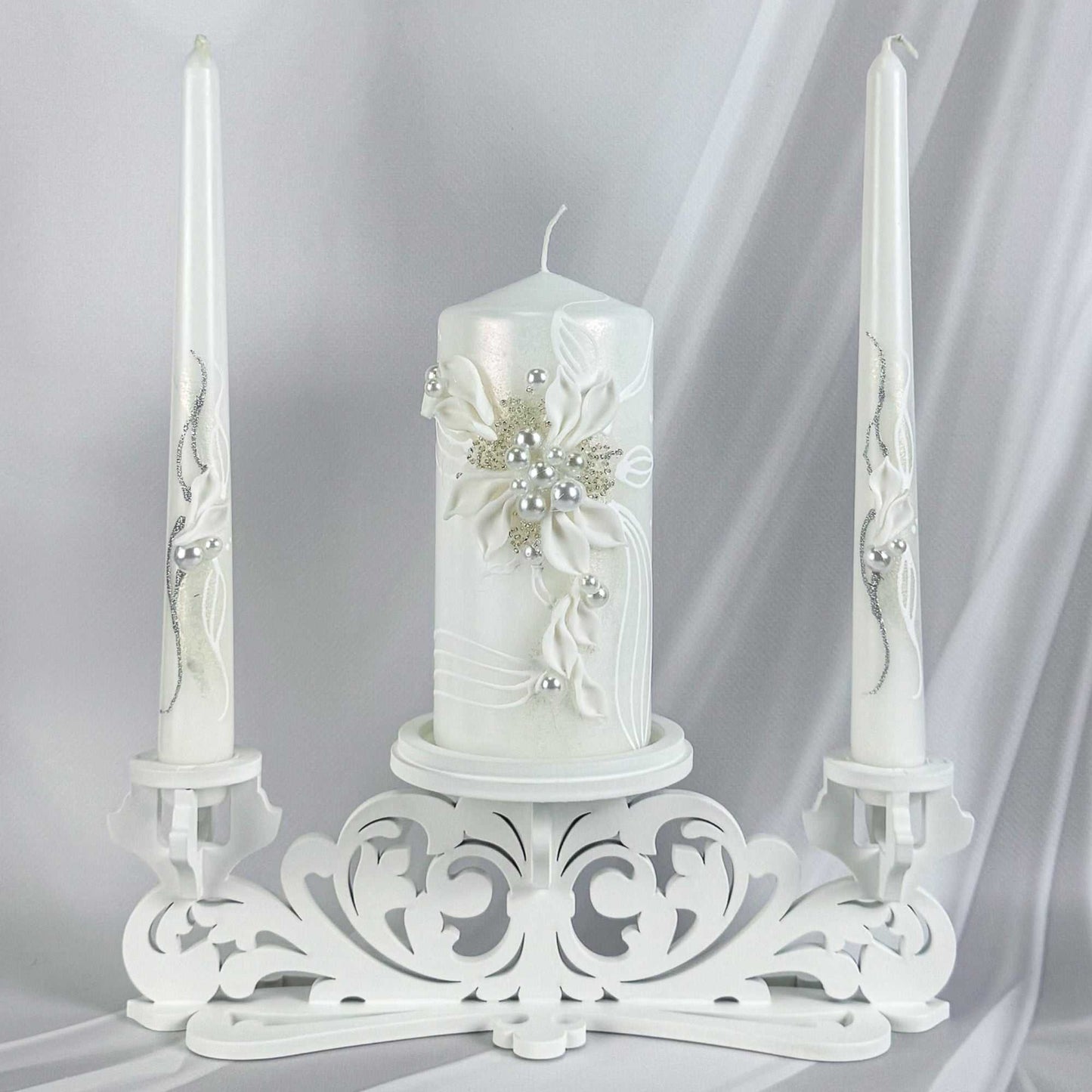 Magik Life Unity Candle Set with one pillar and two taper candles for wedding ceremony symbolizing union and love