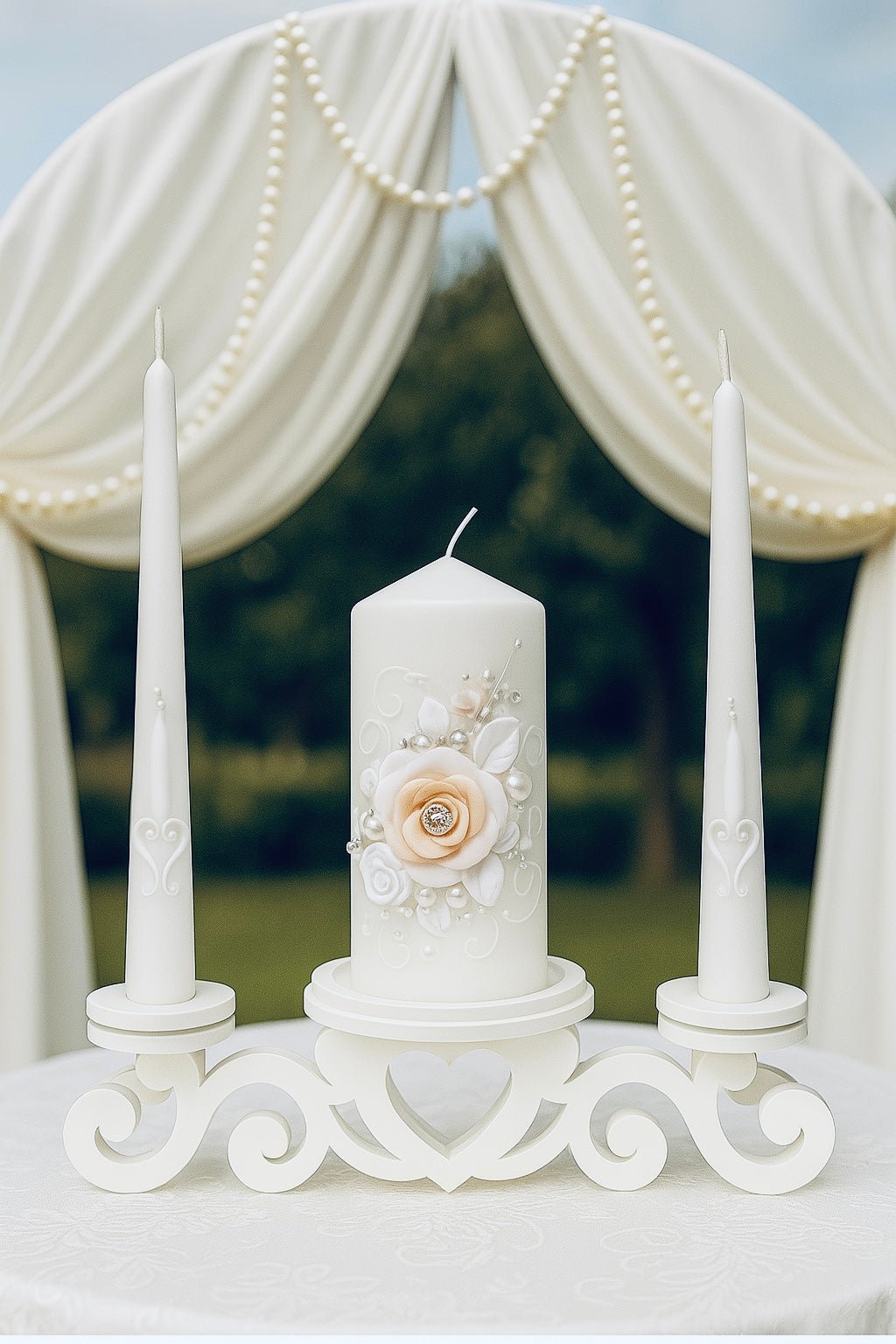 Magik Life Unity Candle Holder for Wedding Ceremony – Wooden Stand for Taper and Pillar Candles - Magik Life