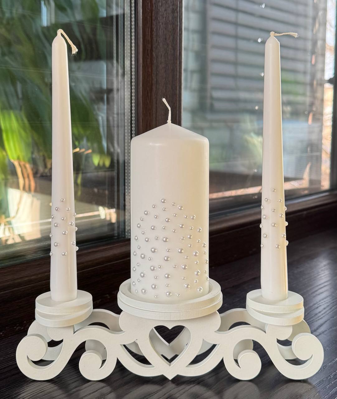 Magik Life Unity Candle Set with 6-inch pillar and two 10-inch taper candles for wedding ceremony symbolizing unity