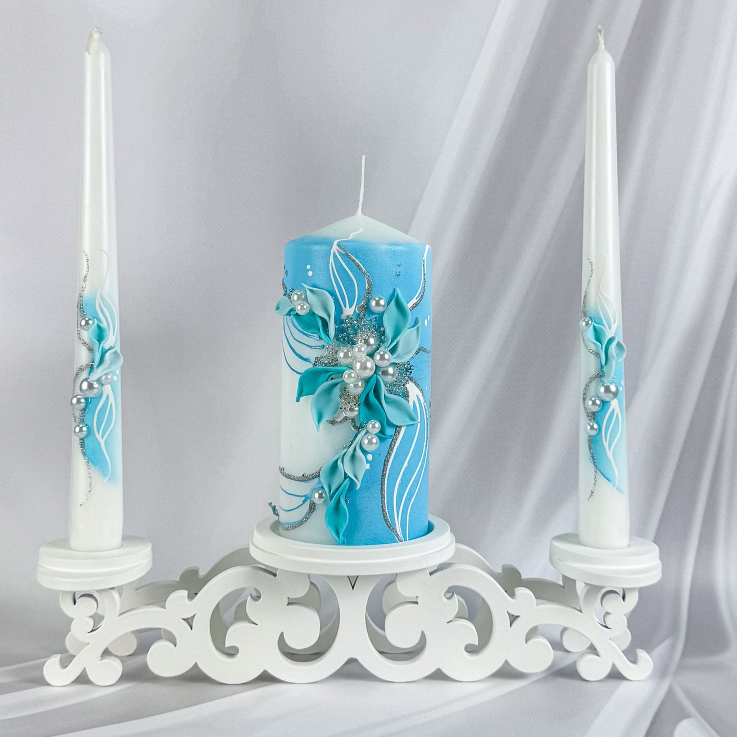 Magik Life Unity Candle Set for Wedding Ceremony – Elegant & Meaningful- White |Turquoise