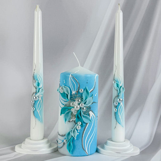 Magik Life Unity Candle Set for Wedding Ceremony – Elegant & Meaningful- White |Turquoise