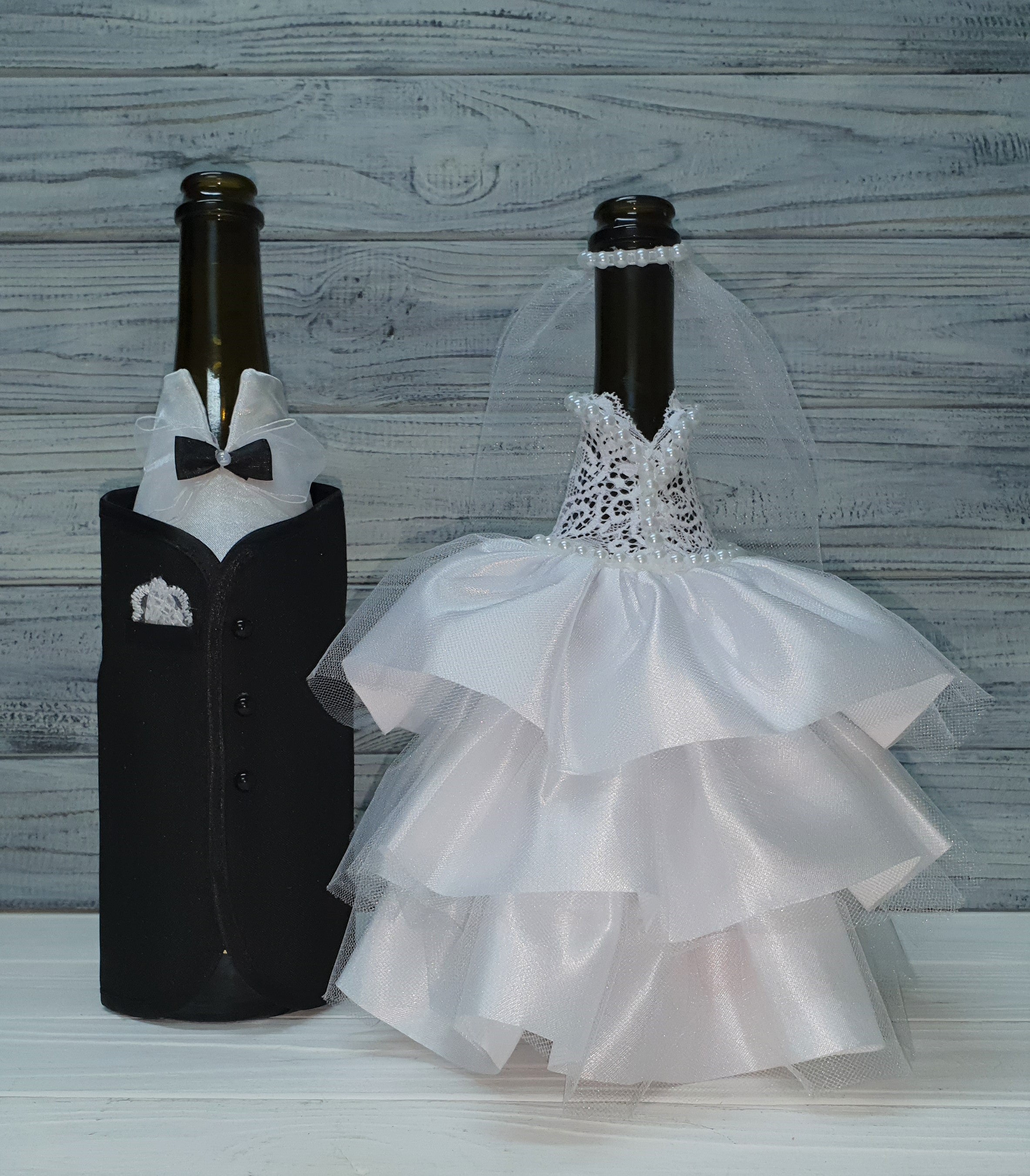 Magik Life Bride and Groom Wine Bottle Covers- Wine bottle dress-up for Weddings- Bachelorette and Engagement Party -Wedding Gifts For the Couple- Fun Wine Bottle Covers- Wedding Centerpieces Decorations- Wine décor and Accessories