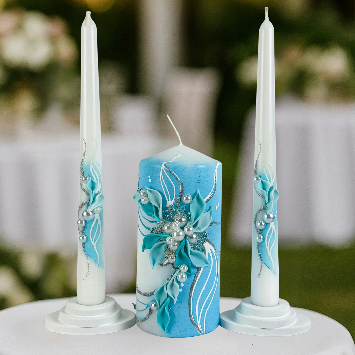 Magik Life Unity Candle Set for Wedding Ceremony – Elegant & Meaningful- White |Turquoise