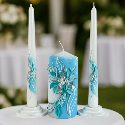 Magik Life Unity Candle Set for Wedding Ceremony – Elegant & Meaningful- White |Turquoise