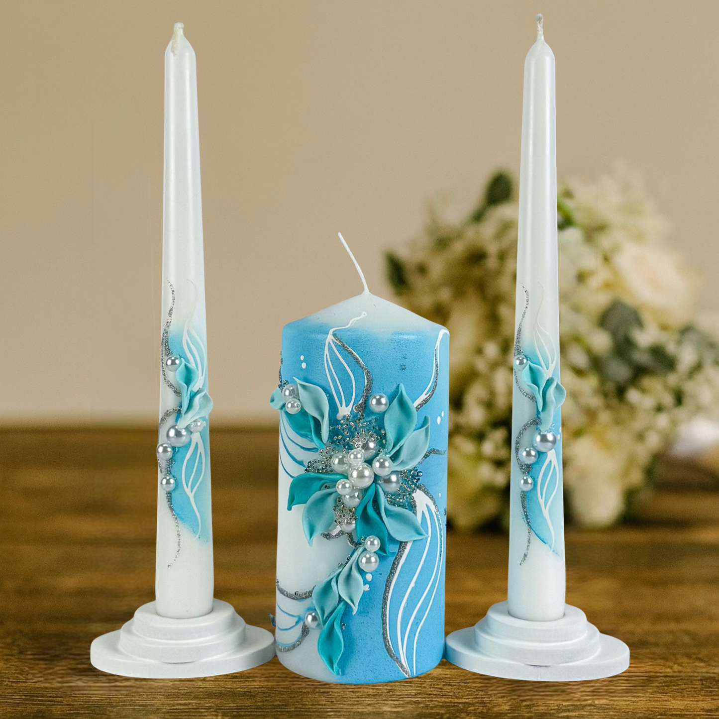 Magik Life Unity Candle Set for Wedding Ceremony – Elegant & Meaningful- White |Turquoise
