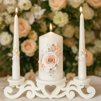 Magik Life Unity Candle Holder for Wedding Ceremony – Wooden Stand for Taper and Pillar Candles - Magik Life