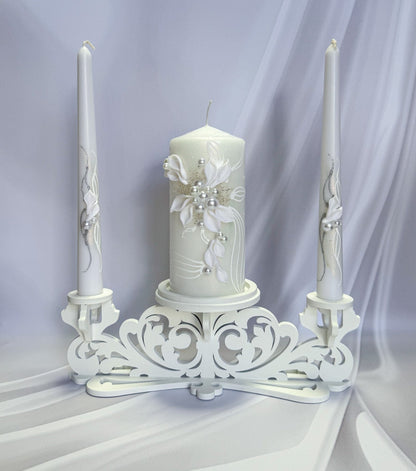 Magik Life Unity Candle Holder for Wedding Ceremony – Wooden Stand for Taper and Pillar Candles - Magik Life