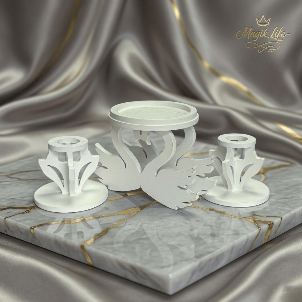 Magik Life Wooden Unity Candle Holder with wooden stand for taper and pillar candles at wedding ceremony