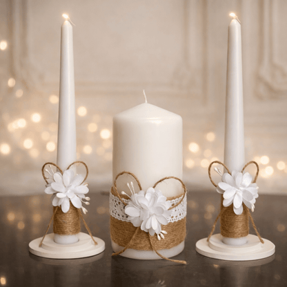 Magik Life Unity Candle Set with one 6-inch pillar and two 10-inch taper candles for wedding ceremony symbolizing unity and love