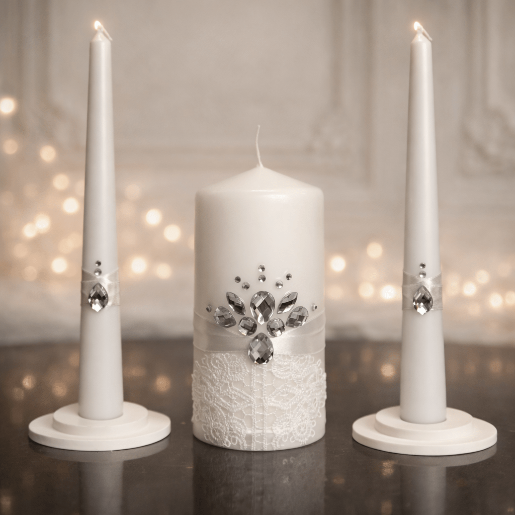 Magik Life Unity Candle Set with one pillar and two tapers for wedding ceremony symbolizing union and love
