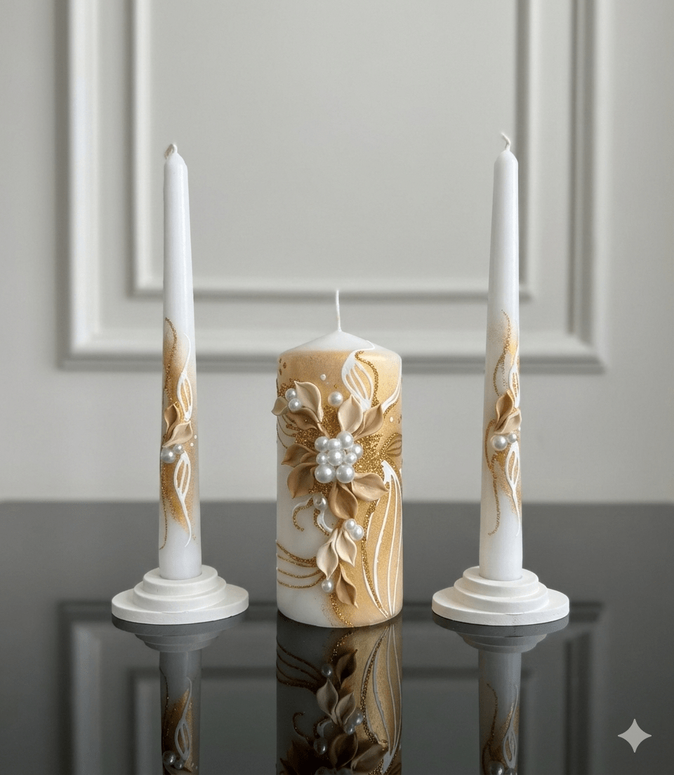 Magik Life Unity Candle Set with one 6-inch pillar and two 10-inch taper candles for wedding ceremony decor