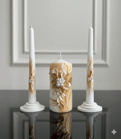 Magik Life Unity Candle Set with one 6-inch pillar and two 10-inch taper candles for wedding ceremony decor
