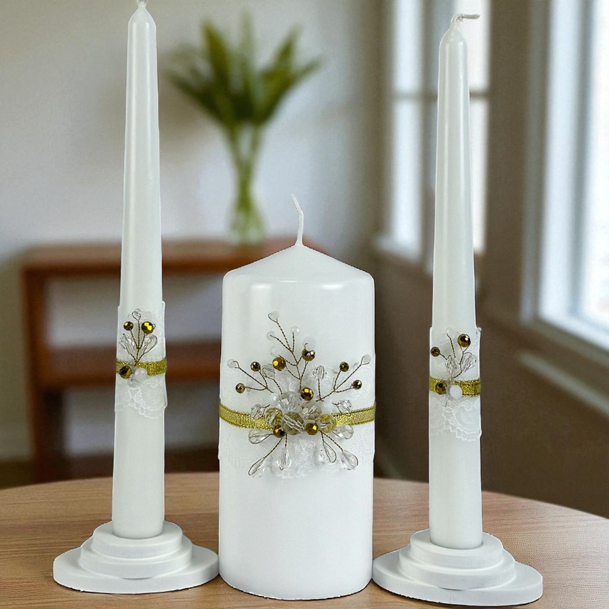 Magik Life Unity Candle Set for Wedding Ceremony – Elegant & Meaningful - Diamond | Gold - Magik Life
