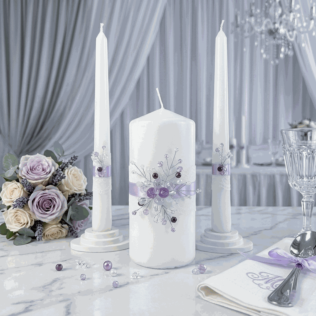 Magik Life Unity Candle Set for Wedding Ceremony – Elegant & Meaningful - Diamond | Purple - Magik Life