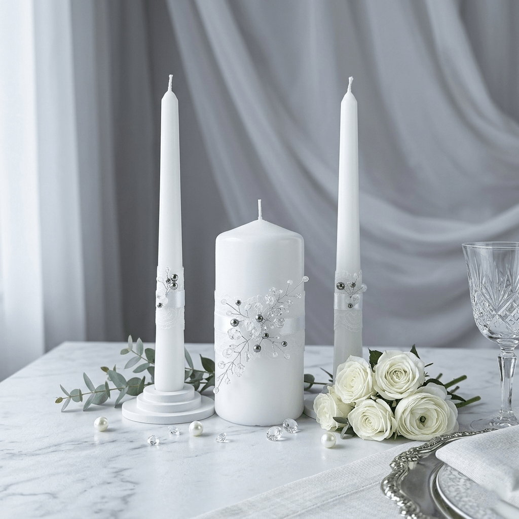 Magik Life Unity Candle Set for Wedding Ceremony – Elegant & Meaningful - Diamond | White - Magik Life