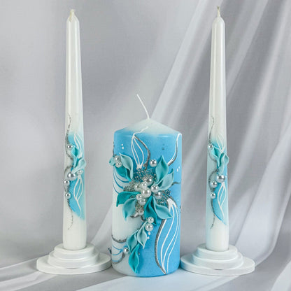 Magik Life Unity Candle Set for Wedding Ceremony – Elegant & Meaningful - White |Turquoise - Magik Life