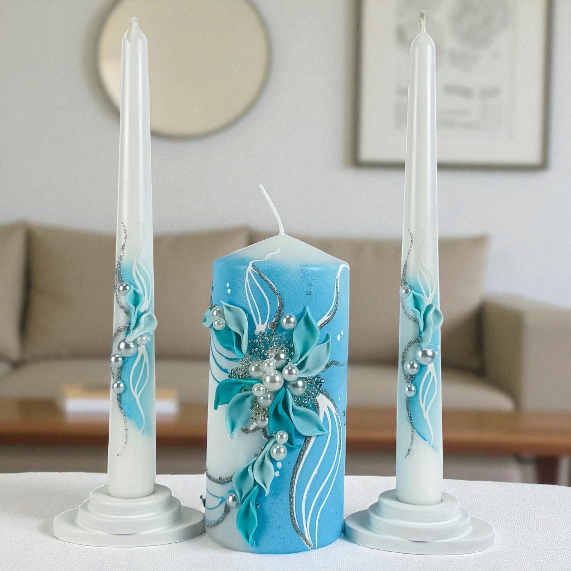 Magik Life Unity Candle Set for Wedding Ceremony – Elegant & Meaningful - White |Turquoise - Magik Life