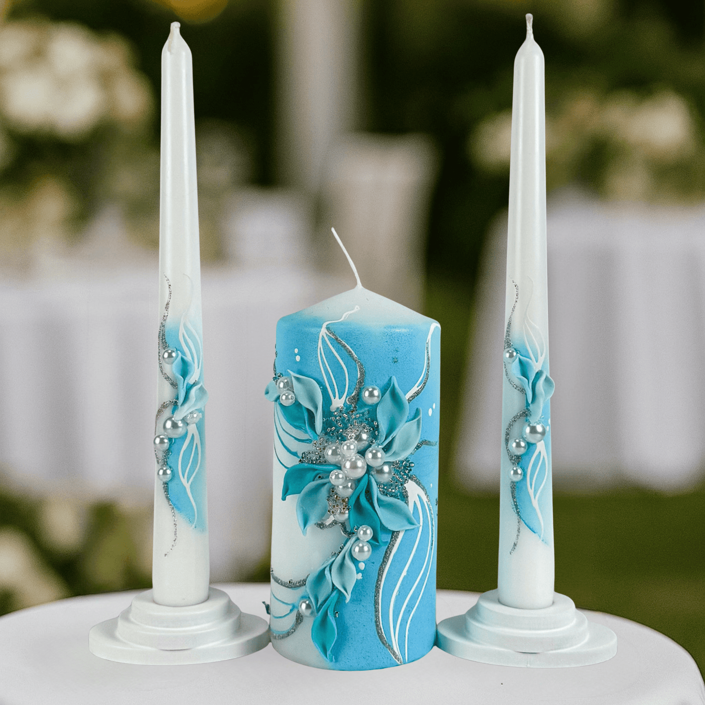 Magik Life Unity Candle Set for Wedding Ceremony – Elegant & Meaningful - White |Turquoise - Magik Life